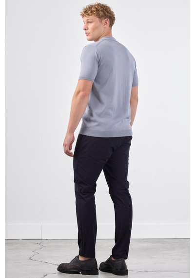 Dufy Gri Polo Fermuar Yaka Düz Kısa Kollu Slim Fit Erkek Triko Gri