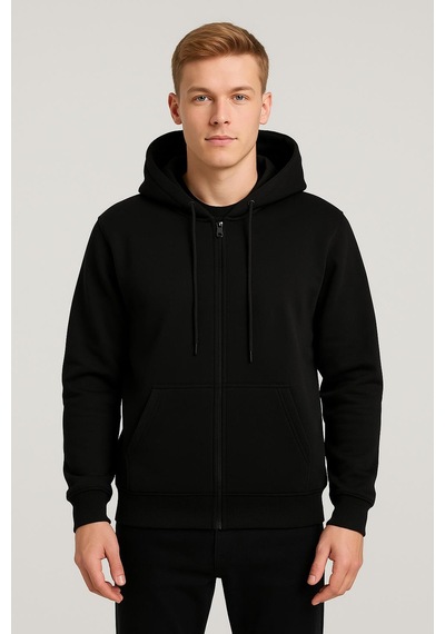 Classics Men Classics Unisex Tam Fermuarlı Kapşonlu Ceket - 7389 Siyah