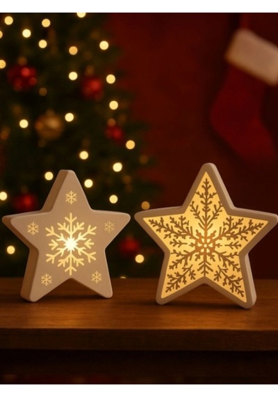 3dprototürk Yılbaşı Seti 2 Adet 15 Cm Yıldız Figür Işıklı Dekorasyon Tealight Led Mum Dahil 3d Baskı