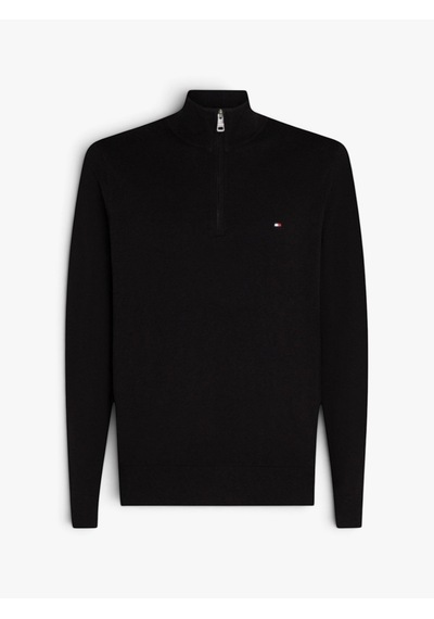 Tommy Hilfiger Pıma Org Ctn Cashmere Zıp Mock Erkek Siyah Kazak - Mw0mw28049