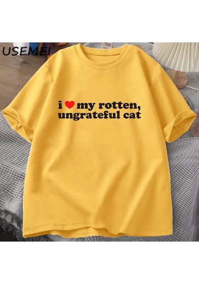 Flood Of Style Ben Çürümüş Rotten Kedi T-shirt Erkek Giysileri Seviyorum Komik Sevimli Meme Kedi T Shirt Yaz Sarı