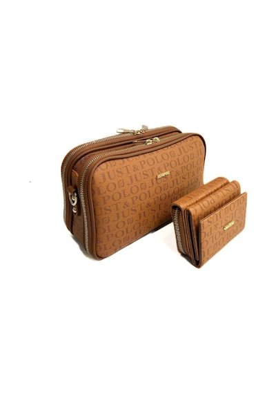 Just Polo Kadın Orta Boy Baskılı Şık Omuz Çantası Ve Cüzdanı Kombin Shopper K232053mh Taba