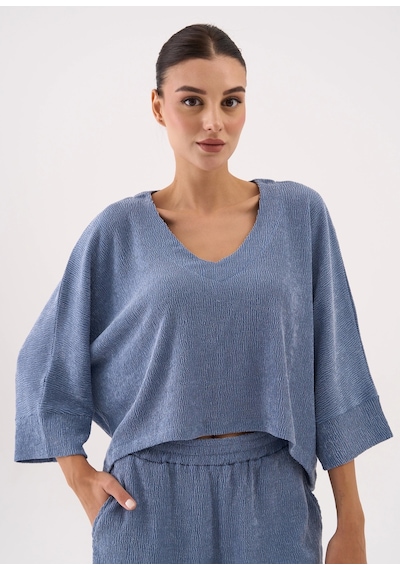 Reglan Kol Bol Kesim Bluz Mavi
