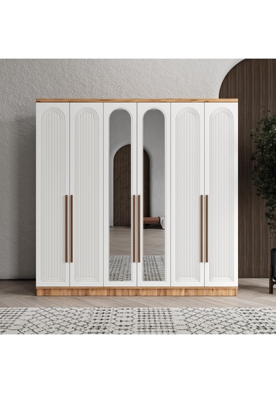Rosa 6 Kapaklı Aynalı Komple Mdf Gardırop - Elbise Dolabı