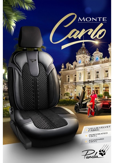 Siyah - Gri Garni Panda Monte Carlo Serisi Velor Kadife Kumaş Oto Koltuk Kılıfı - Tam Set