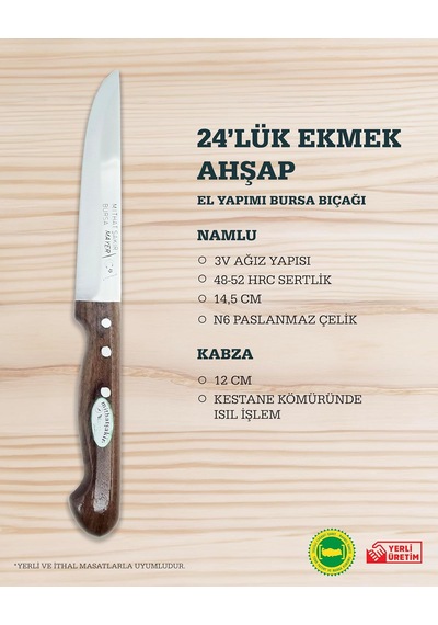 Mithat Şakir 24'lük Ekmek Ve Salata Bıçağı Ahşap Mutfak Bıçağı