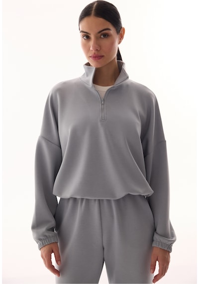 Penti Gri Silky Touch Dik Yaka Fermuarlı Crop Sweatshirt