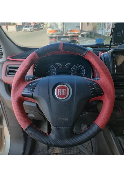 Fiat Line Tuşlu Direksiyonlara Uyumlu Araca Özgü Dikmeli Direksiyon Kılıfı Kırmızı Karbon 2945460