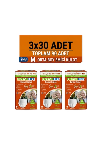 Freshlife Emici Külot Medium Beden Orta Boy Hasta Bezi 90 Adet 3x30 Paket M
