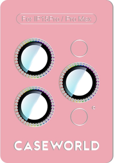 Apple Uyumlu iPhone 15 Pro Caseworld Alloy Sparkling Diamond Serisi Taşlı Lens Koruyucu Colorful