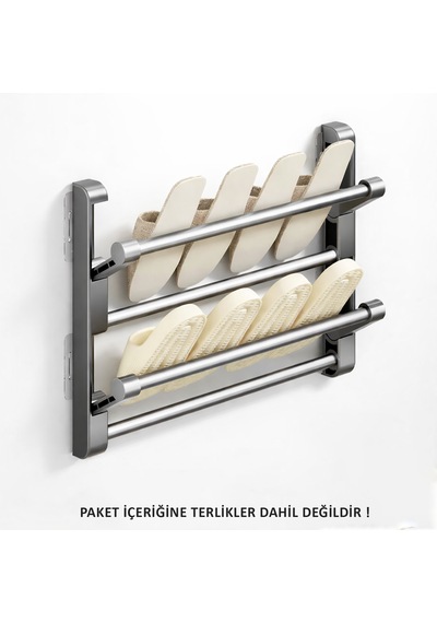 Microcase 2 Bölmeli Metal Duvara Monte Katlanabilir Terlik Ayakkabı Standı 50 Cm Al5463 Gri