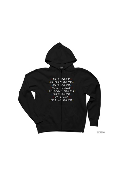 Friends Joey List Siyah Fermuarlı Kapşonlu Sweatshirt