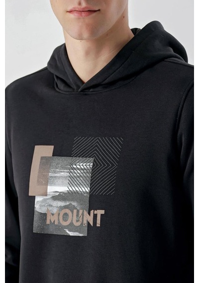 Slimfit Kapşonlu Önü Baskılı 2 İplik Erkek Sweatshirt 001