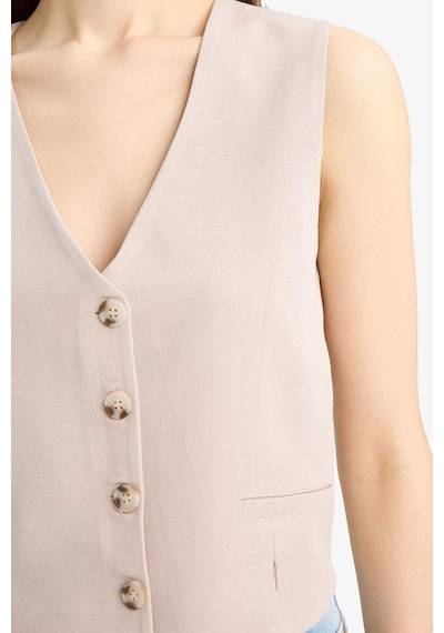 DeFacto V Yaka Keten Karışımlı Beyaz Blazer Yelek D0513AX25SMBG78 Bej DeFacto V Yaka Keten Karışımlı Beyaz Blazer Yelek D0513AX25SMBG78 Bej