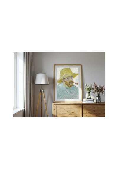 Van Gogh Van Gogh Pipolu Hasır Şapkalı Otoportre Çerçevesiz Poster 21x30 Cm A4 Tablo Van Gogh