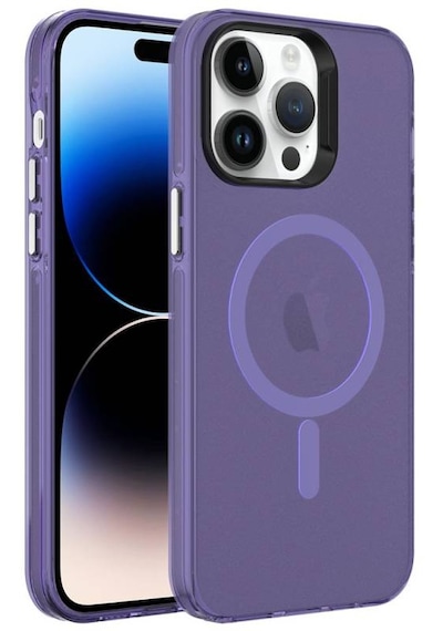 Apple Uyumlu iPhone 14 Pro Max Kılıf Şeffaf Magsafeli Ve Mat Buz Tasarımlı İce Armor Sert Silikon Kapak Derin Mor