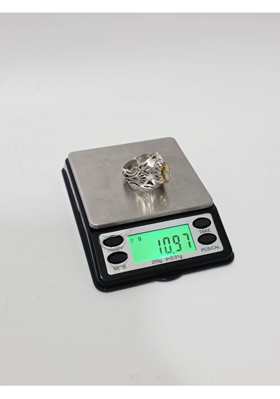 Sarı Sitrin Taşlı 925 Ayar Gümüş Yüzük 10,95 Gram