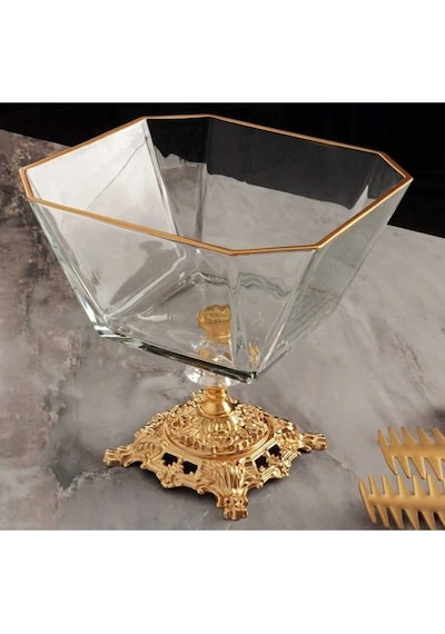 Çnr Home Collection Karen 7 Parça Döküm Ayaklı Sunumluk Seti Magnolia Dondurmalık Jup & Salata Kase Seti Gold