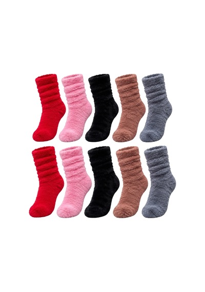 Genel Kadın Peluş Ev Çorabı 10'lu Set Yumuşacık Tüylü Büzgülü Kışlık Çora Çok Renkli / 36-40 / 10 Adet Çok  Renkli