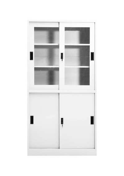 Tr Beyaz Çelik Ofis Dolabı, Sürgülü Kapılı 90 X 40 X 180 Cm, Kilitli Dosya Dolabı, 3 Ayarlanabilir Raf, Belgeler Genel