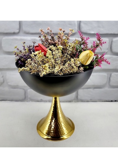 Decodelight Dekoratif Gold Dövmeli Ayak Siyah Mat Büyük Vazo 25cm Siyah - Gold