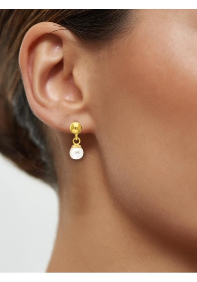 Bymissmücevherat 925 Ayar Gümüş İnci Küpe 6 Mm Gold Renk