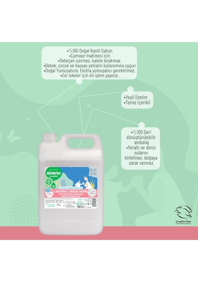 Siveno %100 Doğal Bebek Çamaşır Sabunu Kendinden Yumuşatıcılı Bitkisel Deterjan Vegan 5000 ml