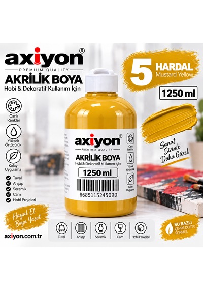 Axiyon Art Akrilik Boya 1250 Ml Hardal Su Bazlı Hobi Ve Dekoratif Boya Genel