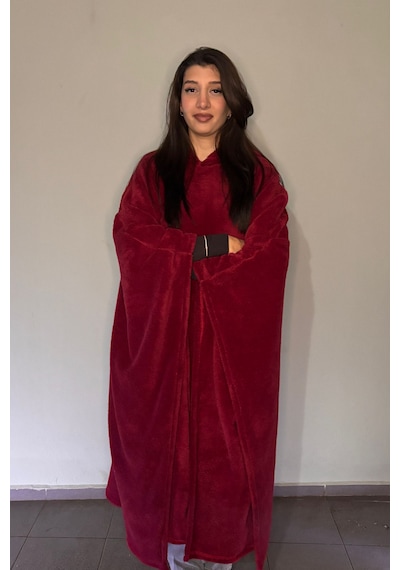 Giyilebilir Hoodie Battaniye Rahat Kalıp Tek Beden Kırmızı
