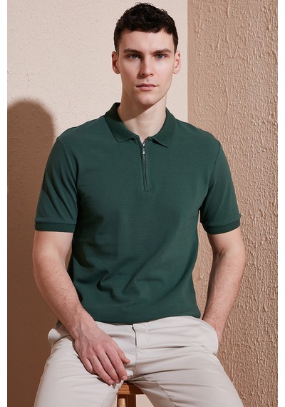 Buratti Pamuklu Regular Fit Yarım Fermuarlı Erkek Polo Yaka T Shirt 5903008 Nefti