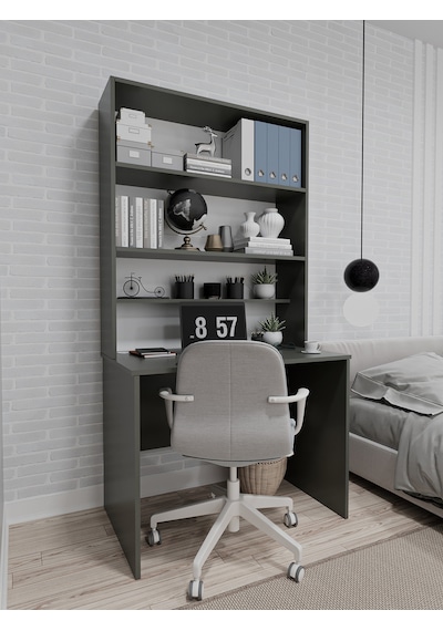 Asra Trend Raflı Çalışma Masası ÇM-03 %100 MDF Kitaplıklı Ofis Ders Masası Antrasit
