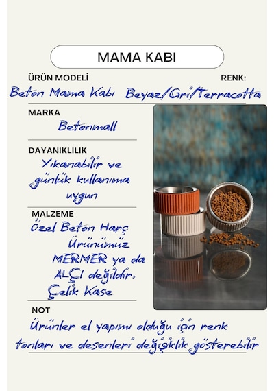 Beton Kedi Ve Köpek Mama/su Kabı Devrilmeye Dayanıklı, Paslanmaz Çelik Kaseli