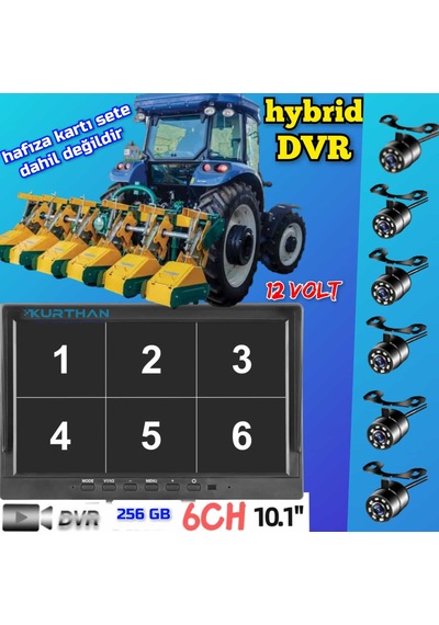 Tarımsal Araçlara 10'' Dvr Ekran Ve 6 Ad Beyaz Ledli Kamera Seti