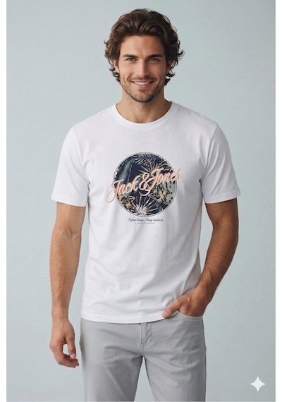 Jack & Jones Jjhonolulu Shape Erkek Beyaz Tişört 12288088 White