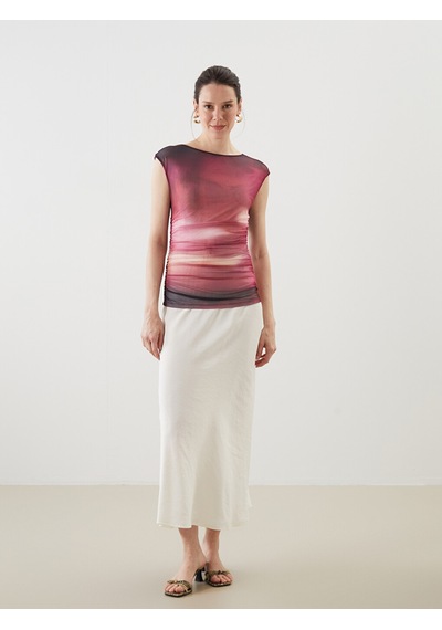 Lcwaıkıkı Classic Pembe Kayık Yaka Batik Desenli Kadın Body