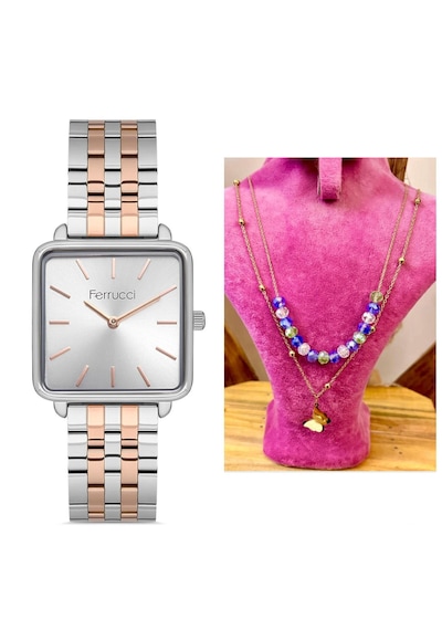 Ferrucci Fcf32786 Kare Kadran Çelik Kordon Vintage Model Kadın Kol Saati Gümüş