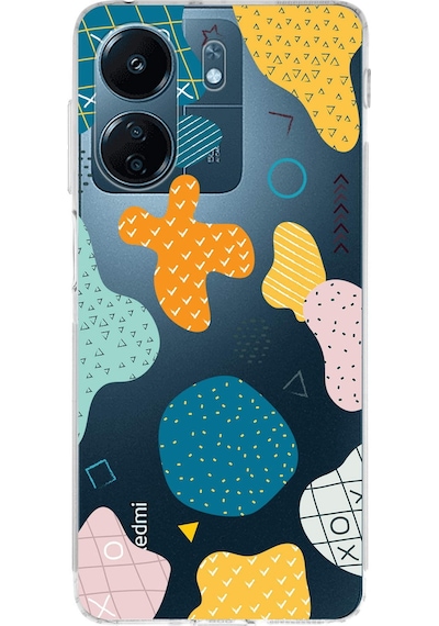 Xiaomi Redmi 13c Uyumlu Kamera Korumalı Geometrik Şekiller Tasarımlı Şeffaf Kılıf Şeffaf