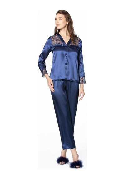 Pierre Cardin 6'lı Kaplı Midi Lacivert Gecelik Sabahlık Set 6625 Lacivert