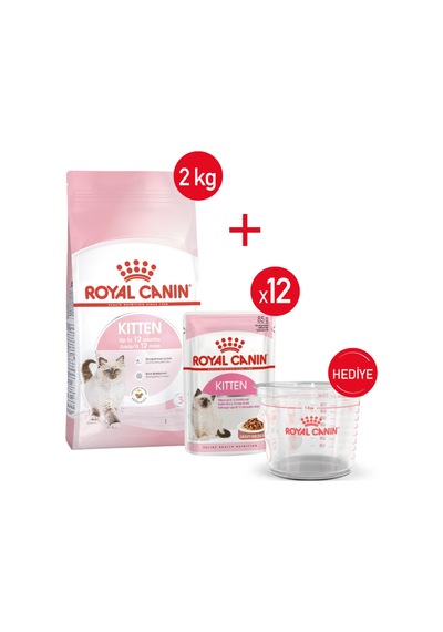 Kitten - Kuru Kedi Maması 2 Kg + Yaş Mama 12x85 Gr + Ölçü Kabı