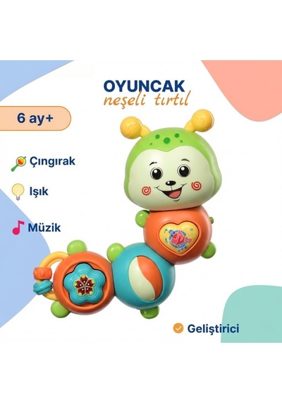 Eğlenceli Renkli Tırtıl Bebek Aksesuarı - Çıngıraklı, Aydınlatmalı Melodili Zeka Destekleyici Bebe Aktivitesi Yaş 6 Ay+