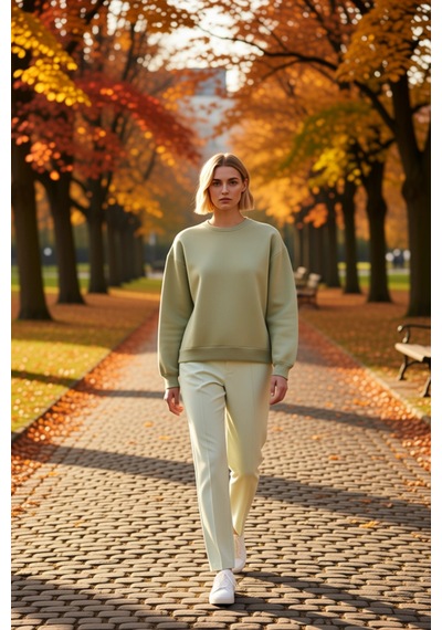 Benerly Kadın Bisiklet Yaka Düşük Kol Regular Kalıp Örme Sweatshirt Fonks Mint