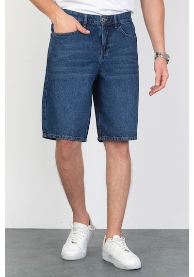 HLT Jeans Erkek Koyu Mavi Baggy Fit Rahat Kesim %100 Pamuk Denim Loose Jeans Kot Şort Arthur-Kymavi 001