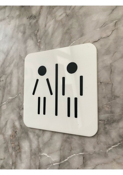 Parlak Beyaz Minimal Wc Yönlendirme Levhası Bay Ve Kendinden Yapışkanlı 10x10 Cm