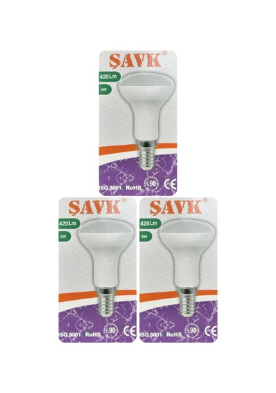 3 Adet Şavk 6w 37w Sarı Işık 3000k E14 Duylu İnce Duy Led R50 Ampul
