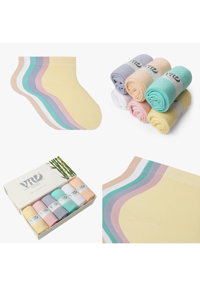 Dikişsiz Bambu Kadın Çorap Karma Pastel Renk Çorap Kutulu 6 Çift Premium Mix Düz Pastel Çorap Karışık Renk