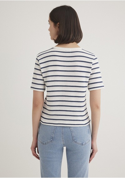 Mavi Kadın Bisiklet Yaka Penye Navy Blazer Stripe 1612126-86625 Mavi