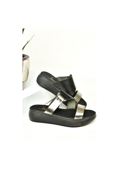 Fox Shoes S291059703 Siyah/platin Hakiki Deri Kalın Tabanlı Kadın Terlik Siyah/platin-hakiki Deri Çok Renkli