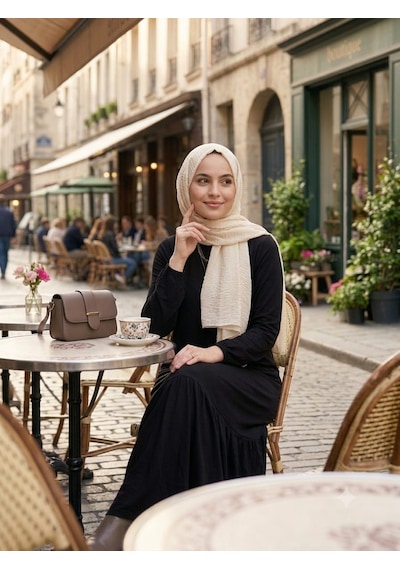 Kadın Düz Renk Dokuma Viskon Kumaş Uzun Tesettür Elbise Siyah