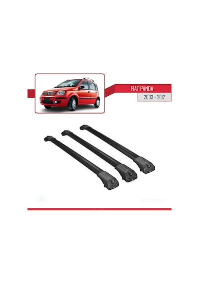 Fiat Panda 2003-2012 Arası İle Uyumlu Ace-1 Ara Atkı Tavan Barı Siyah 3 Adet Bar
