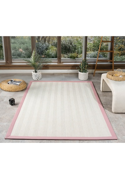 Mariesse Home Bordürlü Hasır Dokulu Sisal Salon Mutfak Koridor Kesme Yolluk Dokuma Makine Halısı 665krempembe